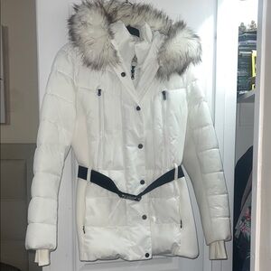 Michael Kors White Fur-Trimmed Puffer Jacket